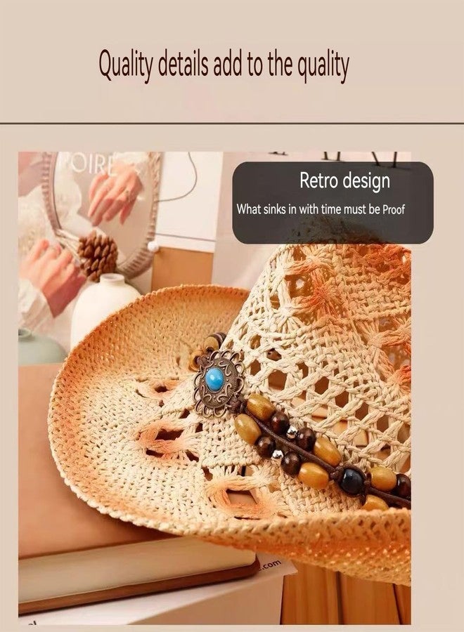 TNDCKP Straw Cowboy Hats for Men and Women - Breathable UV Protection, Adjustable Lightweight Design with Removable Hatband, Versatile All-Season Western Hat for Any Occasion - Image 4